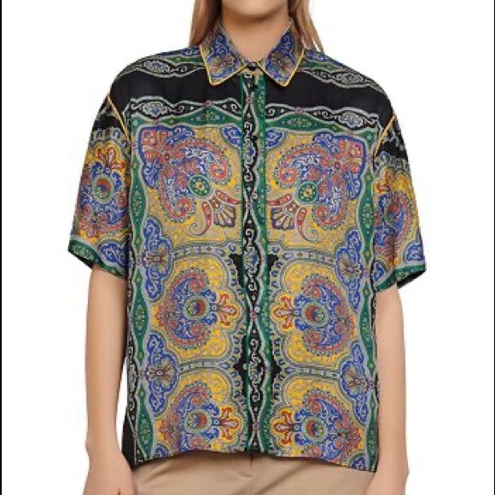 Sandro Ramy printed scarf short sleeve blouse small